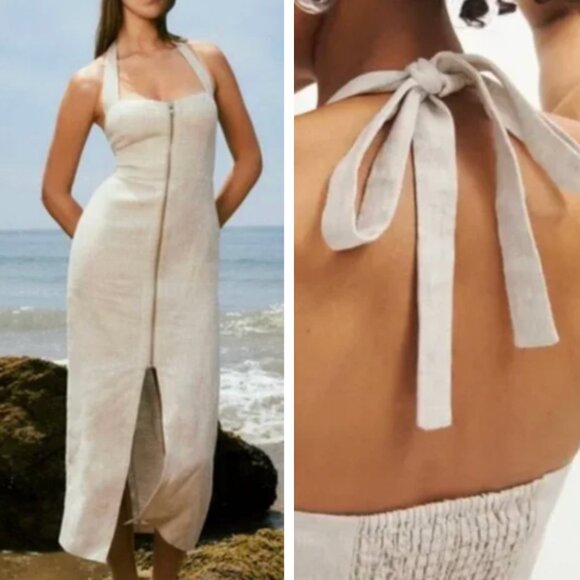 Reformation Dresses & Skirts - NWT Reformation Edina Linen Dress Sz2 Oatmeal Linen Causal Halter